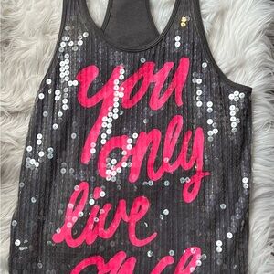 Sequin Tank Top with Pink Lettering